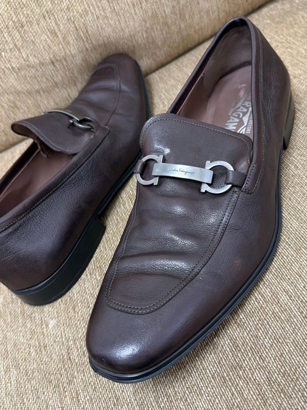 Salvatore Ferragamo Men’s Designer Shoes in Brown Leather Loafers Size 10.5 EE